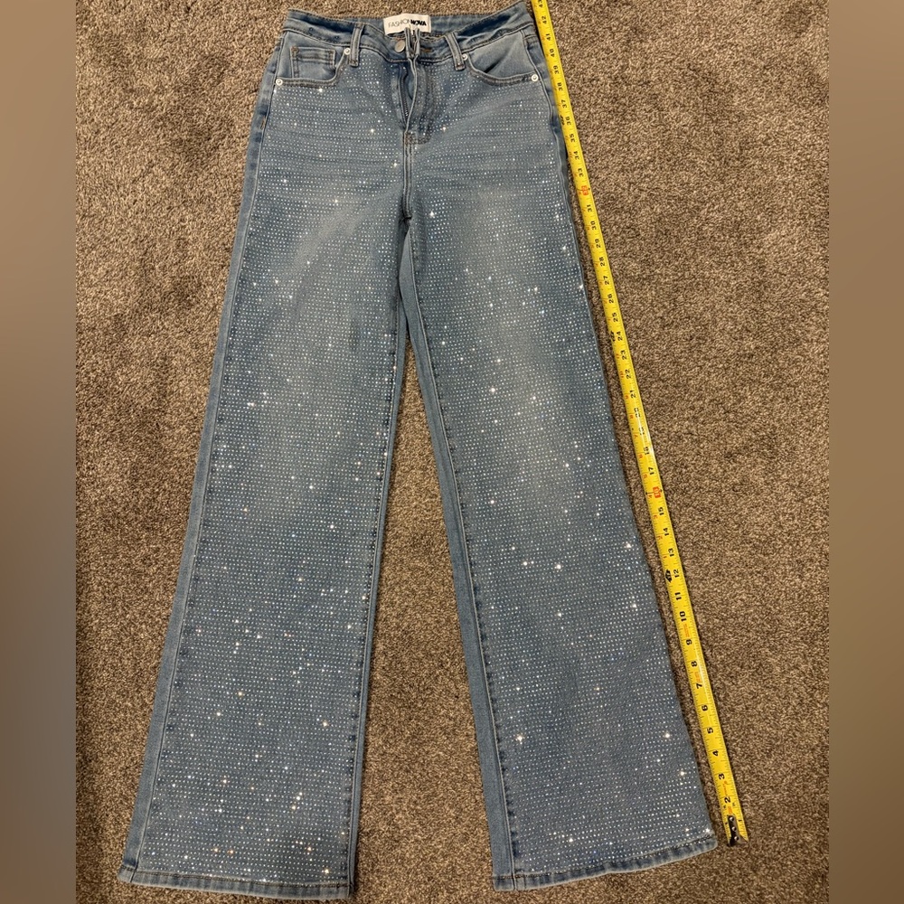 Fashion Nova Rhinestone Wide Leg Jeans